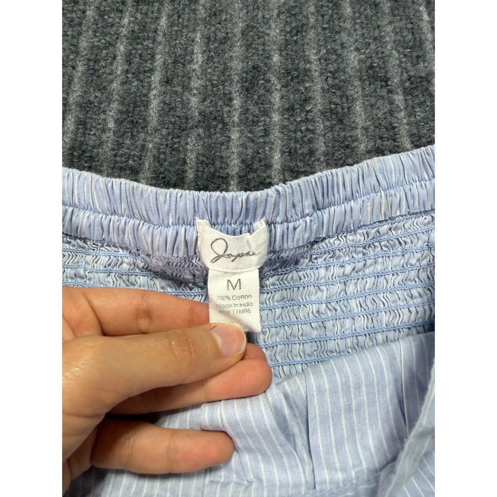 Japna Pinstripe Pleated Mini Skirt Womens M Smocked Back 100% Cotton Preppy - Picture 2 of 4